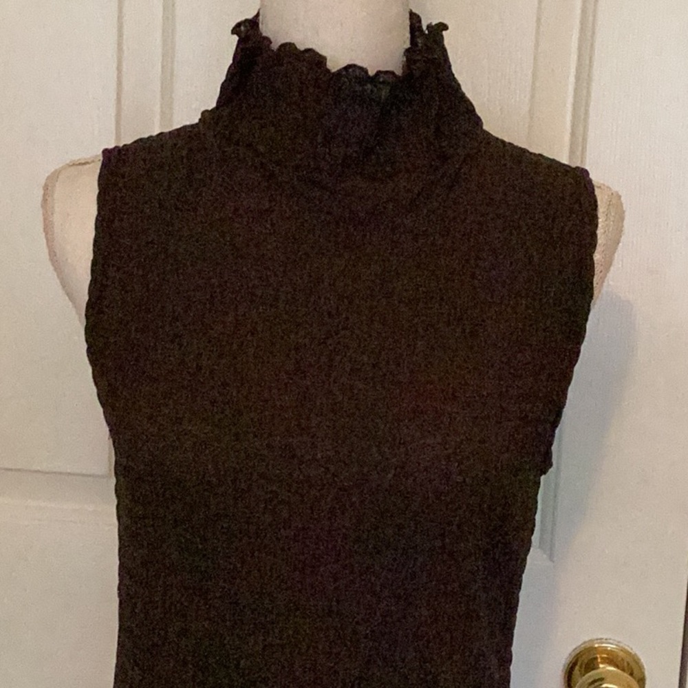Cache Vintage Espresso Brown Ruched Sleeveless Turtleneck Top - Picture 2 of 11